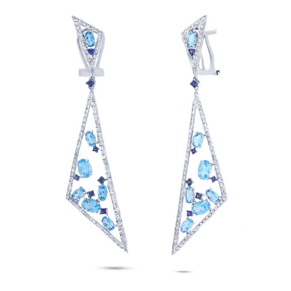 1.50ct Diamond & 5.34ct Blue Topaz & Bluesapphire 14k White Gold Earrings