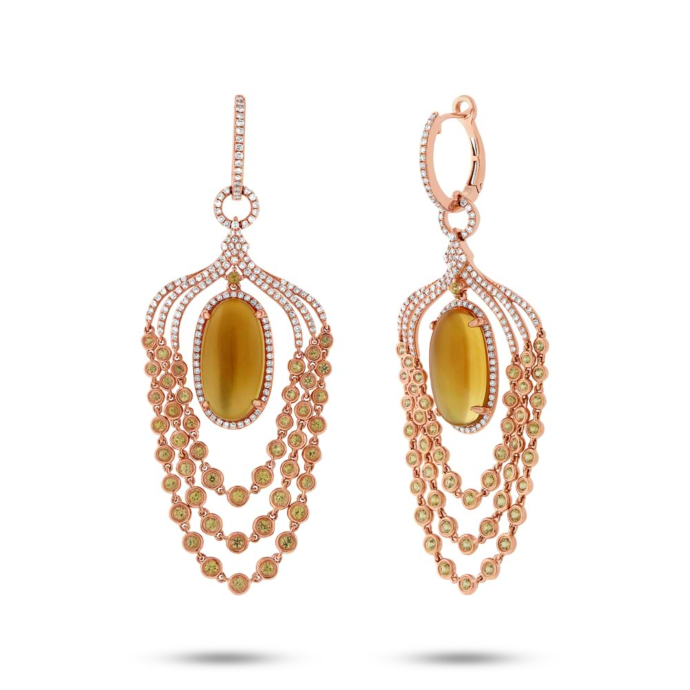1.09ct Diamond & 12.71ct Citrine & Yellow Sapphire 14k Rose Gold Earrings