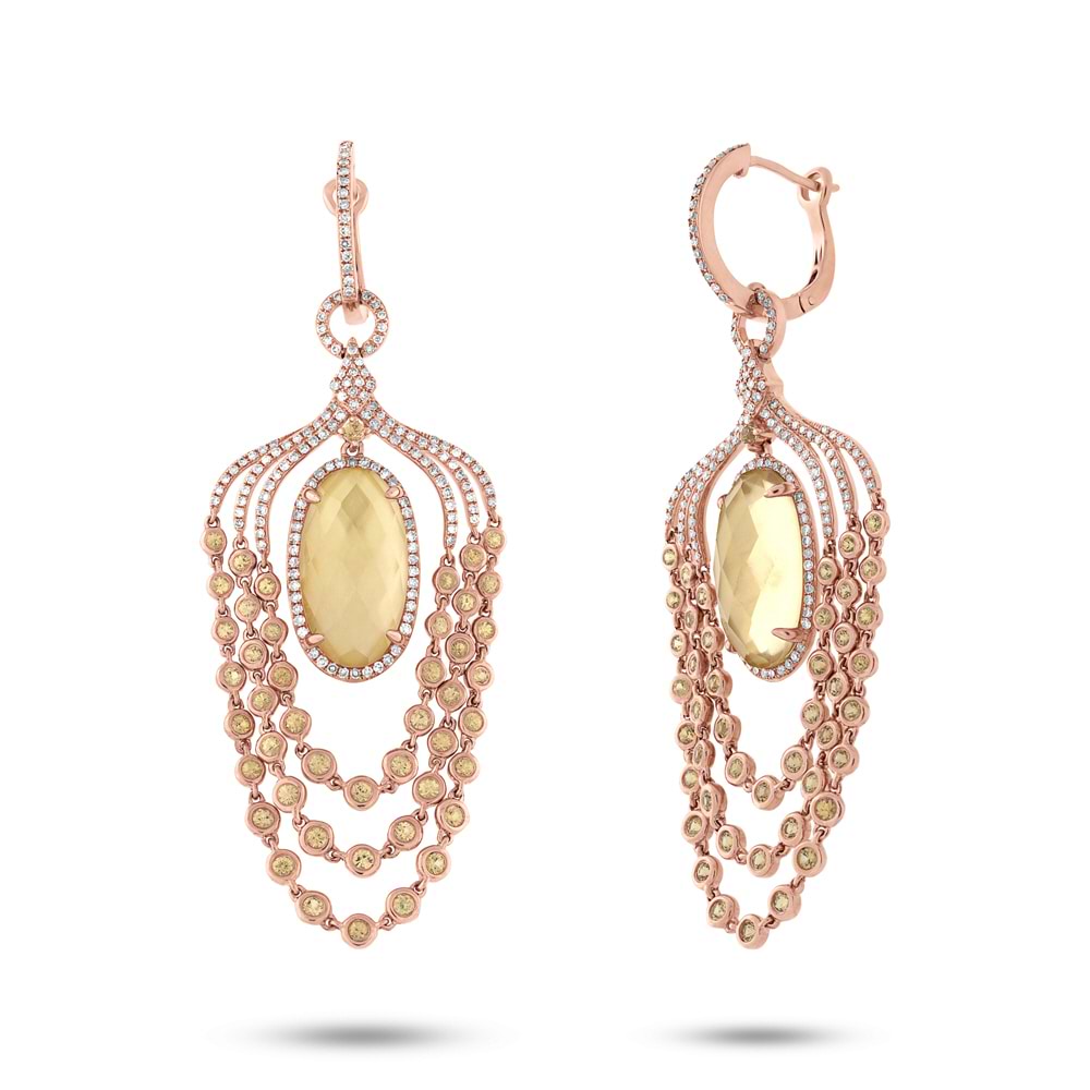 1.09ct Diamond & 11.98ct Citrine & Yellow Sapphire 14k Rose Gold Earrings