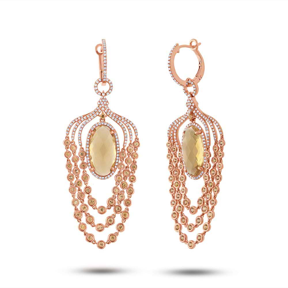 1.09ct Diamond & 11.98ct Citrine & Yellow Sapphire 14k Rose Gold Earrings
