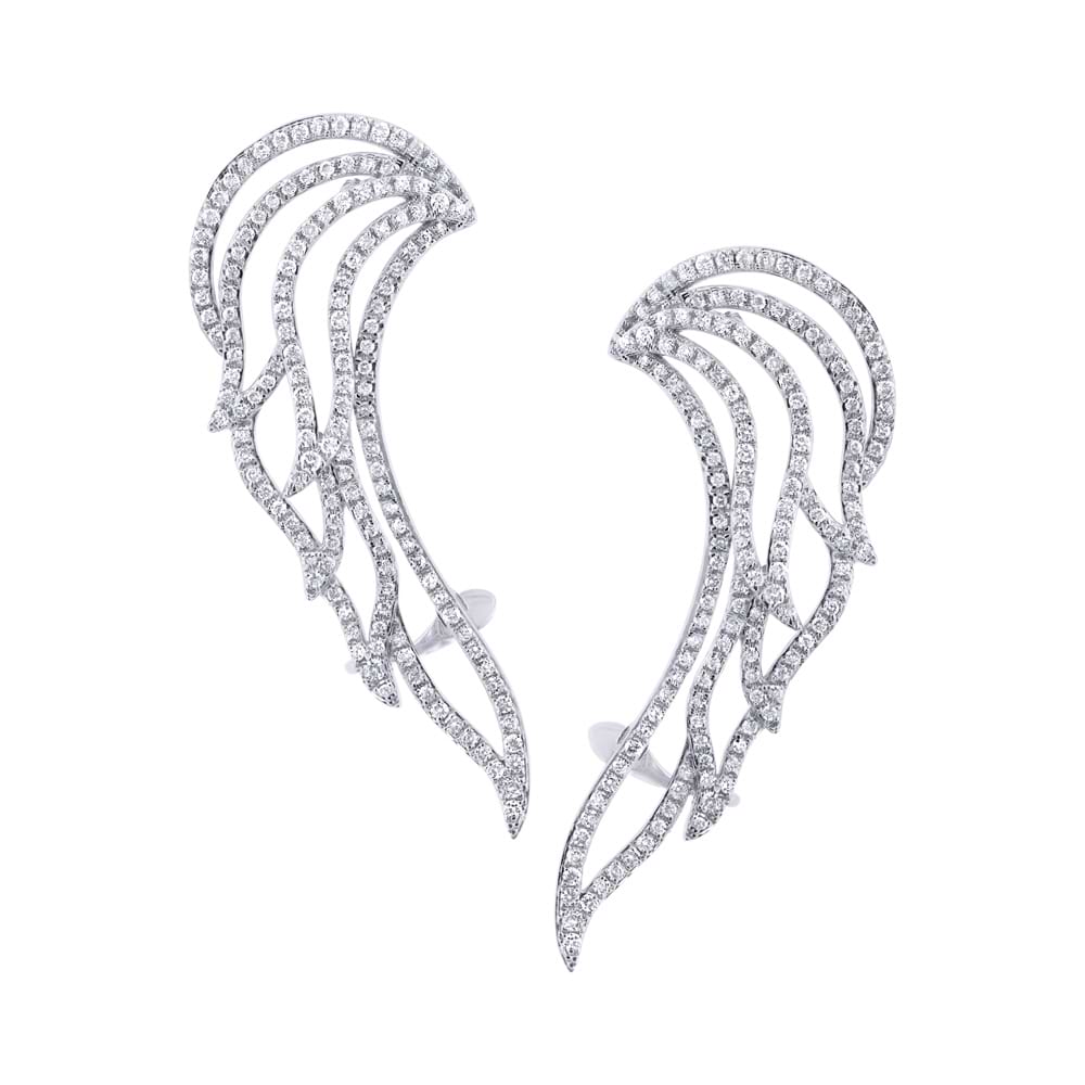 1.61ct 14k White Gold Diamond Ear Crawler Earrings