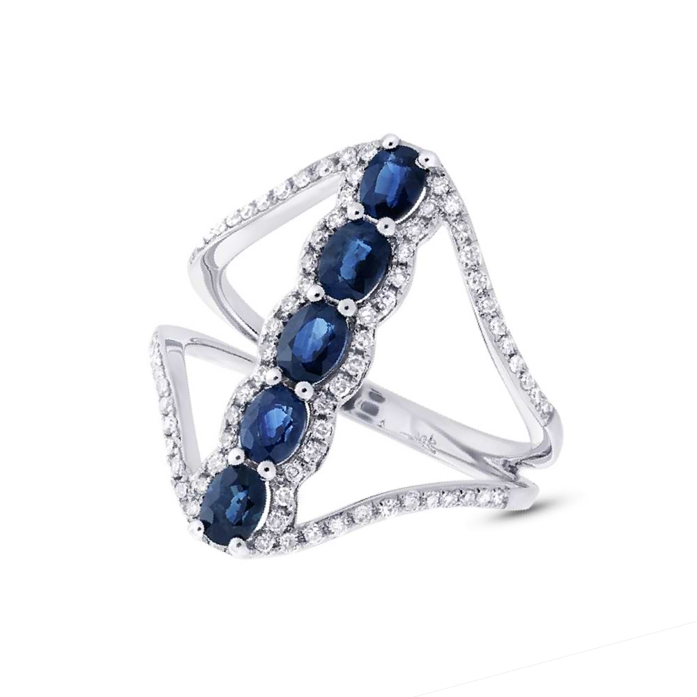 0.36ct Diamond & 1.27ct Blue Sapphire 14k White Gold Ring