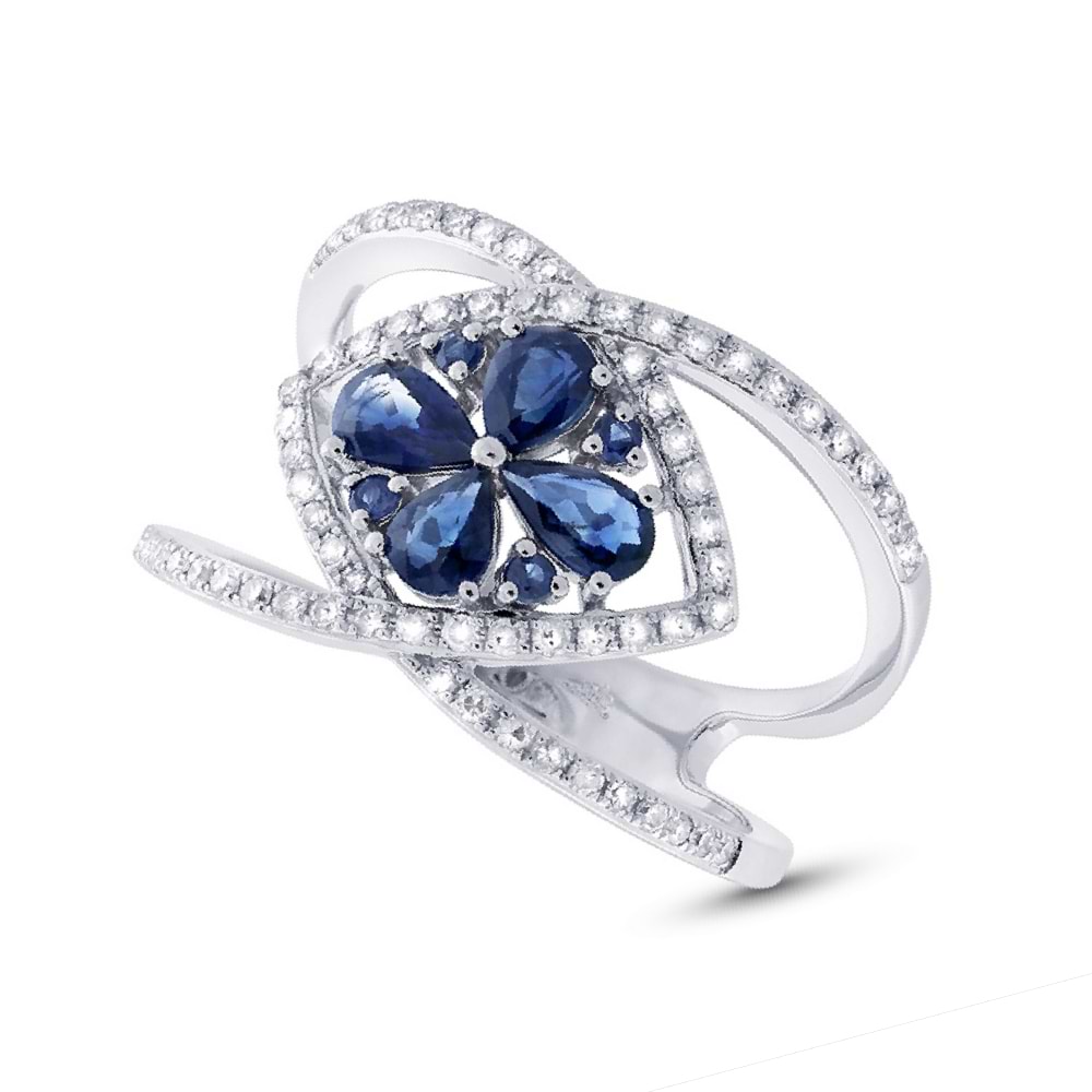 0.34ct Diamond & 0.92ct Blue Sapphire 14k White Gold Ring