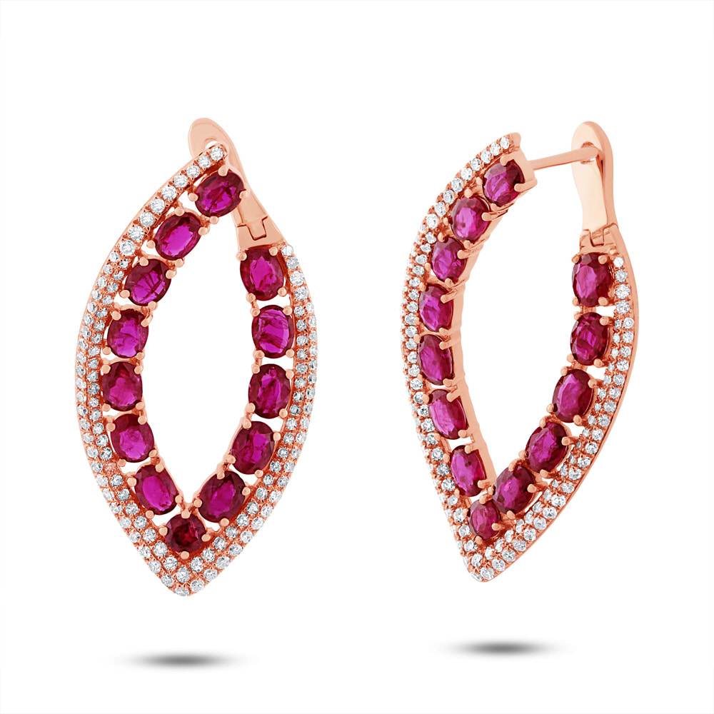 1.13ct Diamond & 5.40ct Ruby 14k Rose Gold Earrings