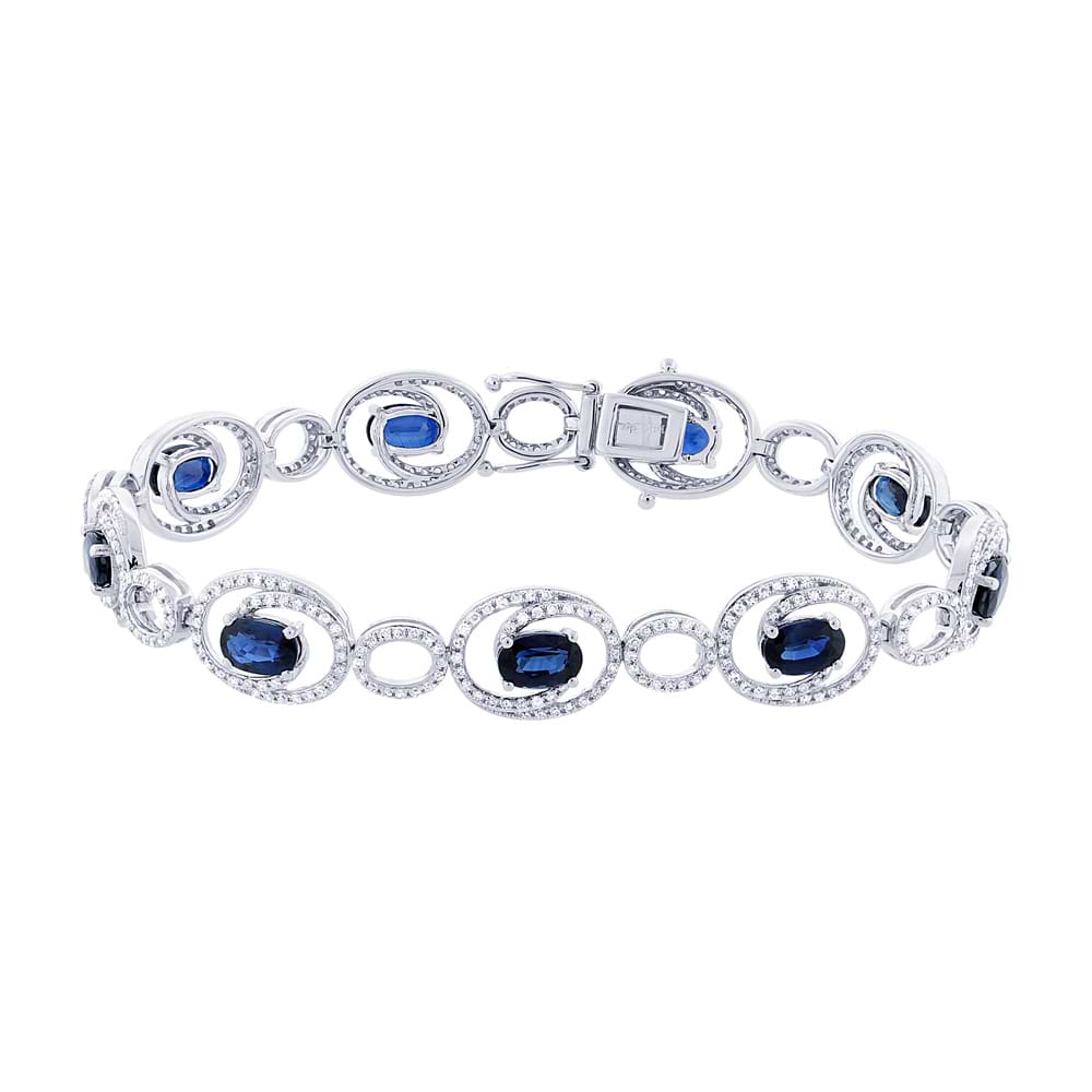 1.36ct Diamond & 5.77ct Blue Sapphire 14k White Gold Bracelet