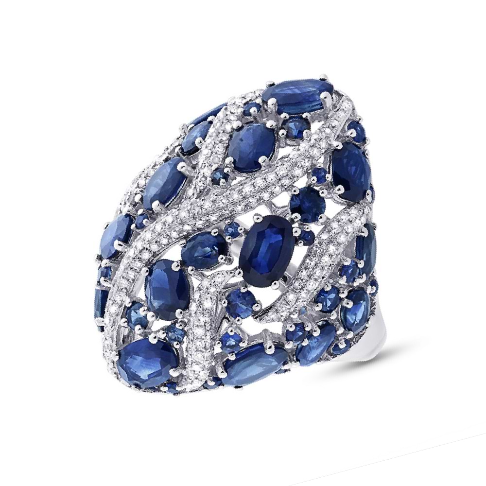 0.81ct Diamond & 9.09ct Blue Sapphire 14k White Gold Ring
