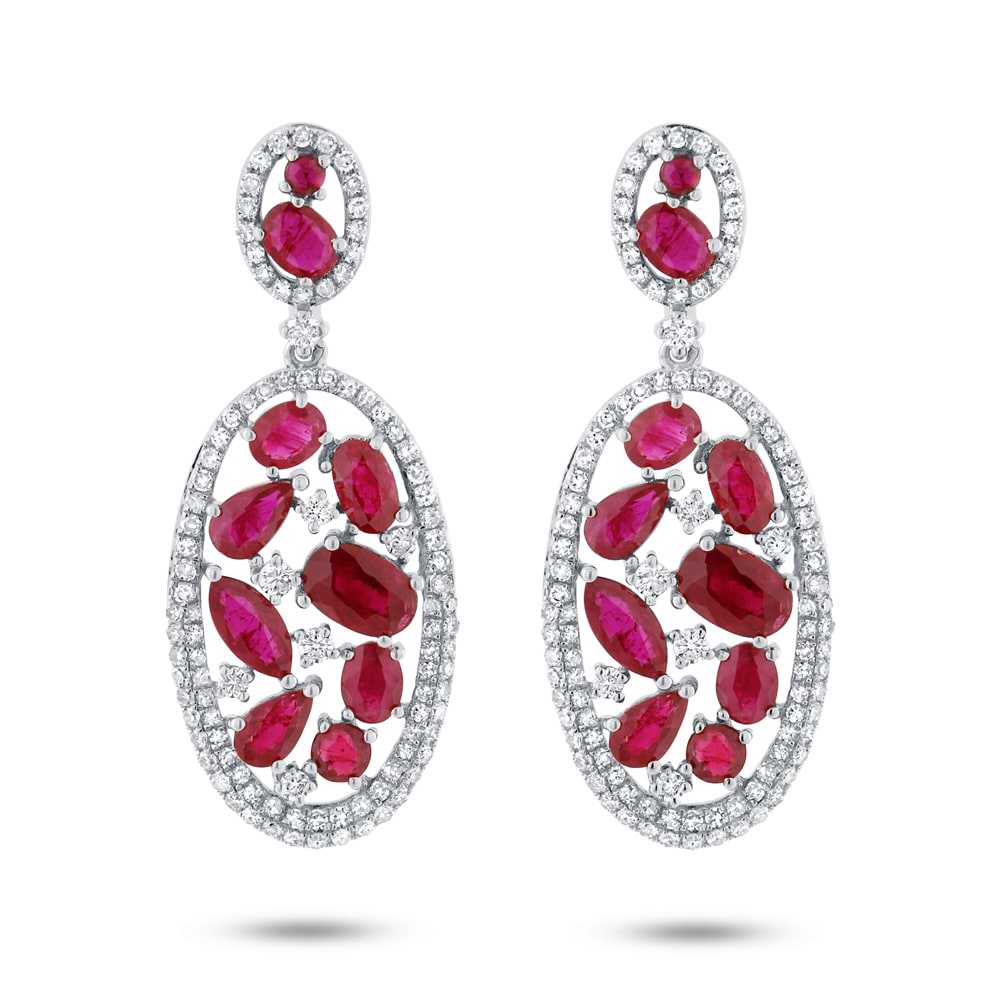1.12ct Diamond & 4.62ct Ruby 14k White Gold Earrings