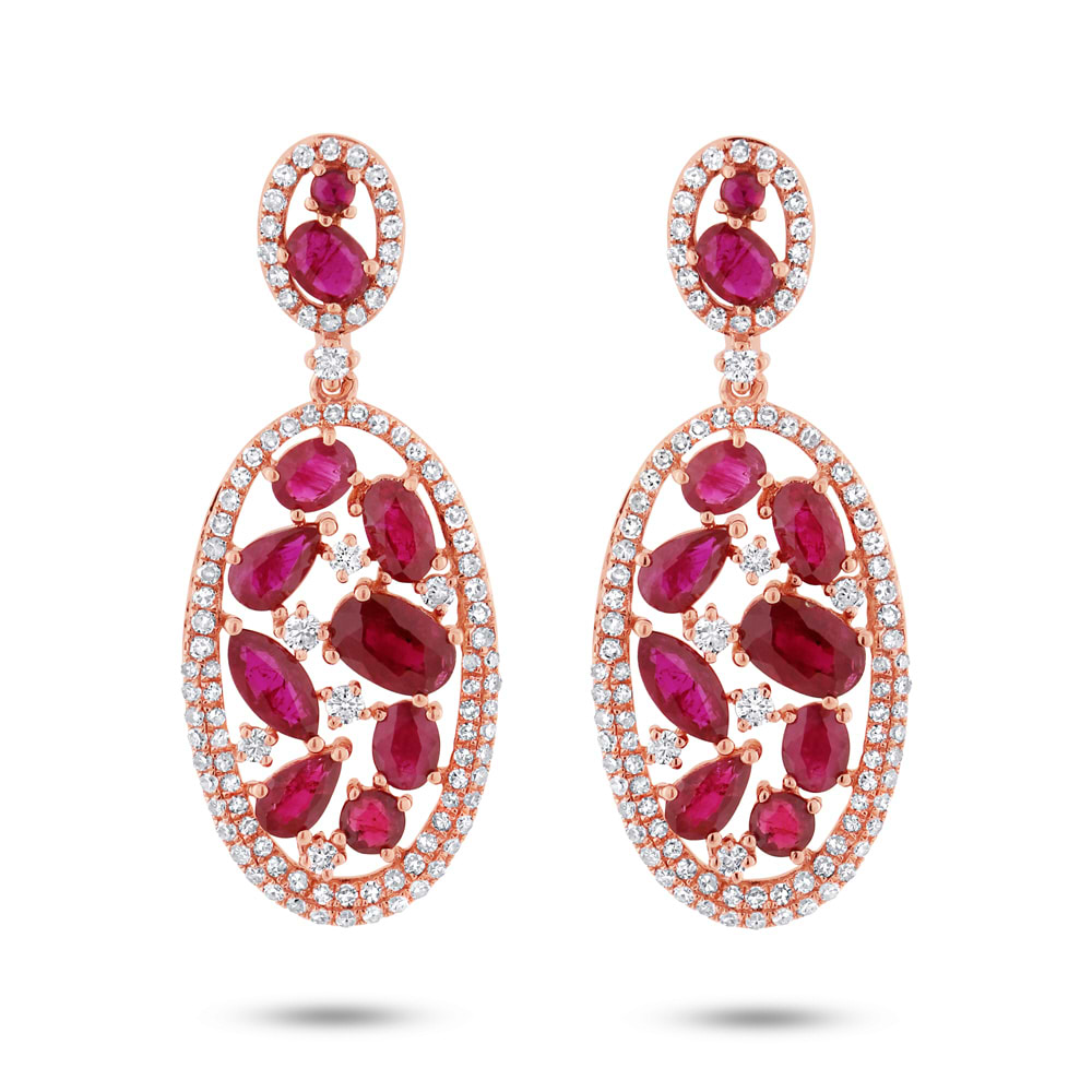 1.12ct Diamond & 4.62ct Ruby 14k Rose Gold Earrings