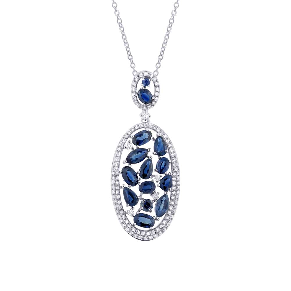 0.60ct Diamond & 3.41ct Blue Sapphire 14k White Gold Pendant Necklace