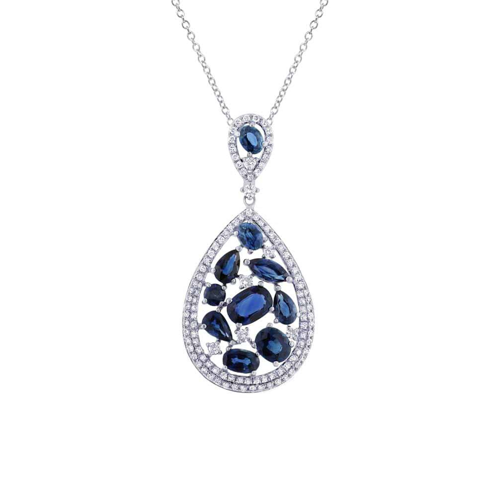 0.60ct Diamond & 3.17ct Blue Sapphire 14k White Gold Pendant Necklace