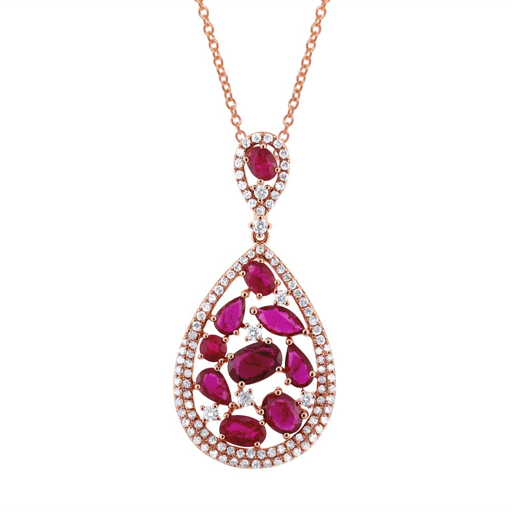 0.60ct Diamond & 2.81ct Ruby 14k Rose Gold Pendant Necklace