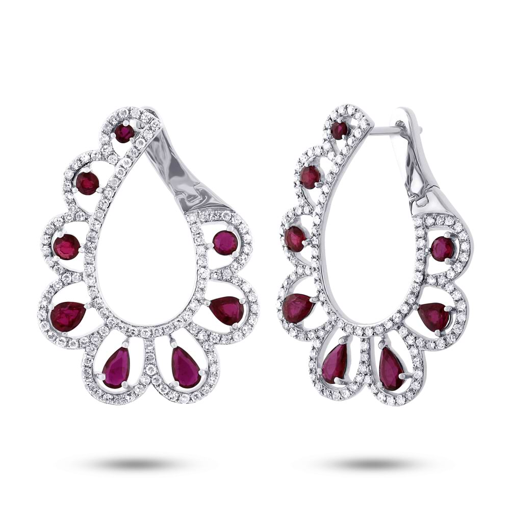1.18ct Diamond & 2.50ct Ruby 14k White Gold Earrings