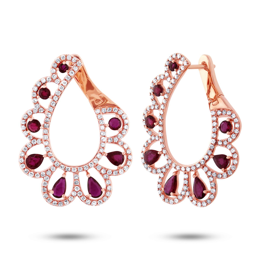 1.18ct Diamond & 2.50ct Ruby 14k Rose Gold Earrings