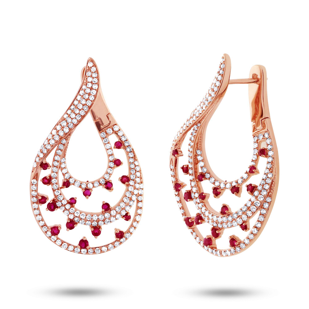 1.49ct Diamond & 0.93ct Ruby 14k Rose Gold Earrings