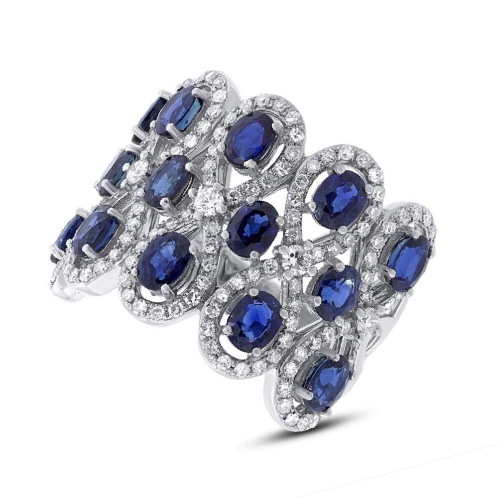 0.92ct Diamond & 3.61ct Blue Sapphire 14k White Gold Ring