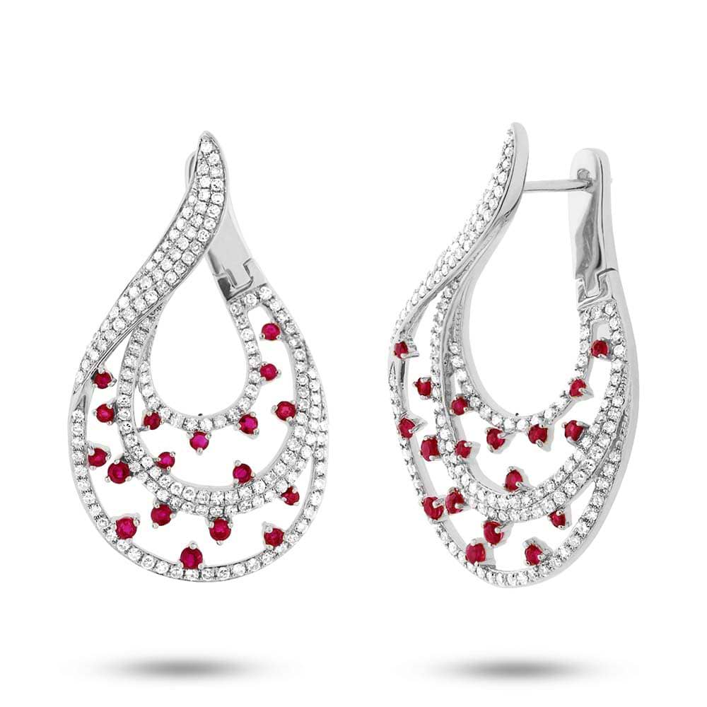 1.49ct Diamond & 0.93ct Ruby 14k White Gold Earrings