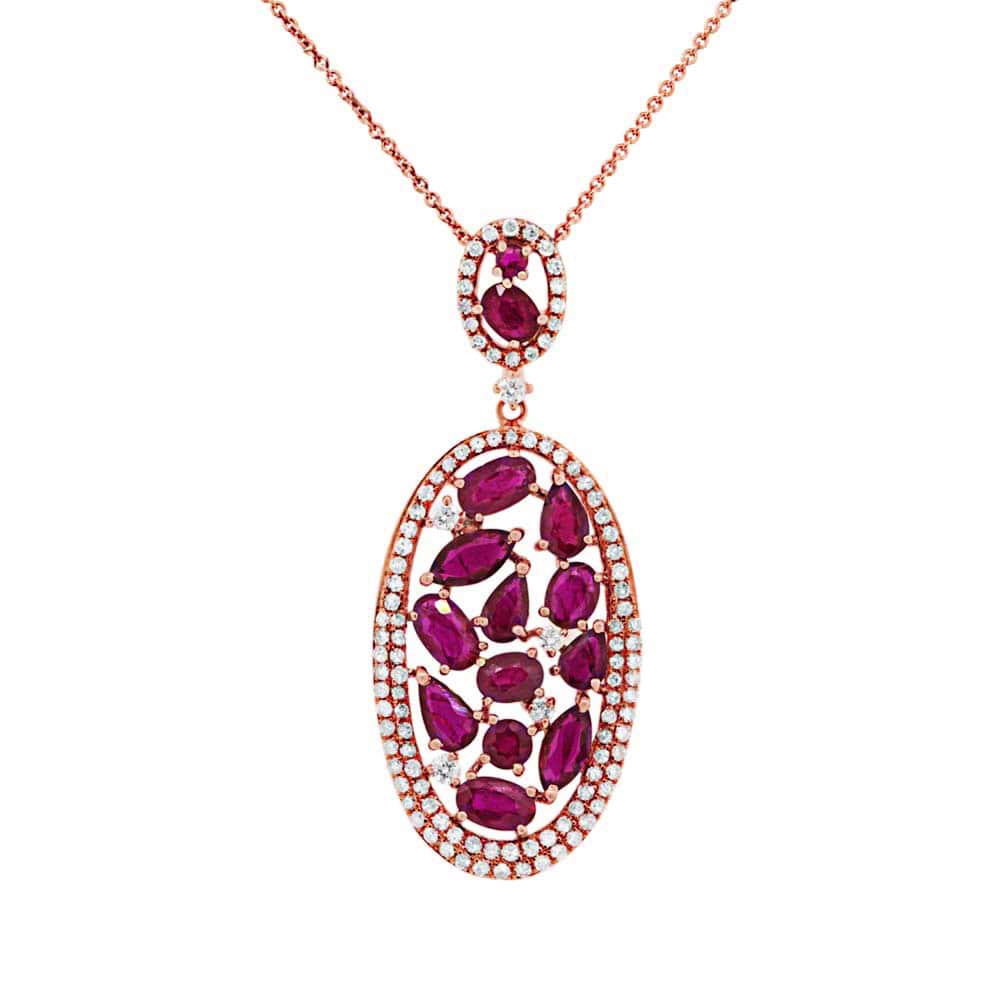 0.60ct Diamond & 2.88ct Ruby 14k Rose Gold Pendant Necklace