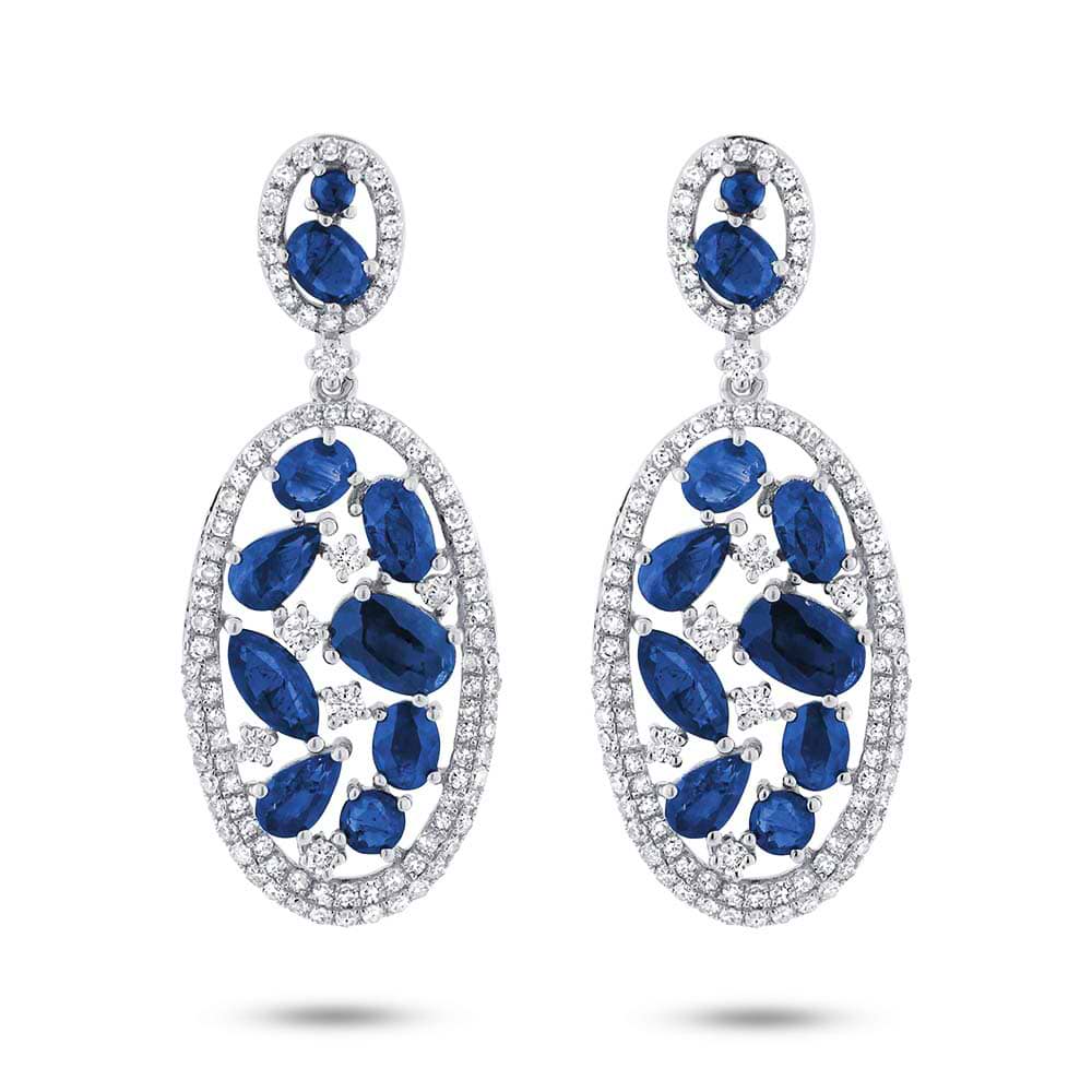 1.12ct Diamond & 5.30ct Blue Sapphire 14k White Gold Earrings