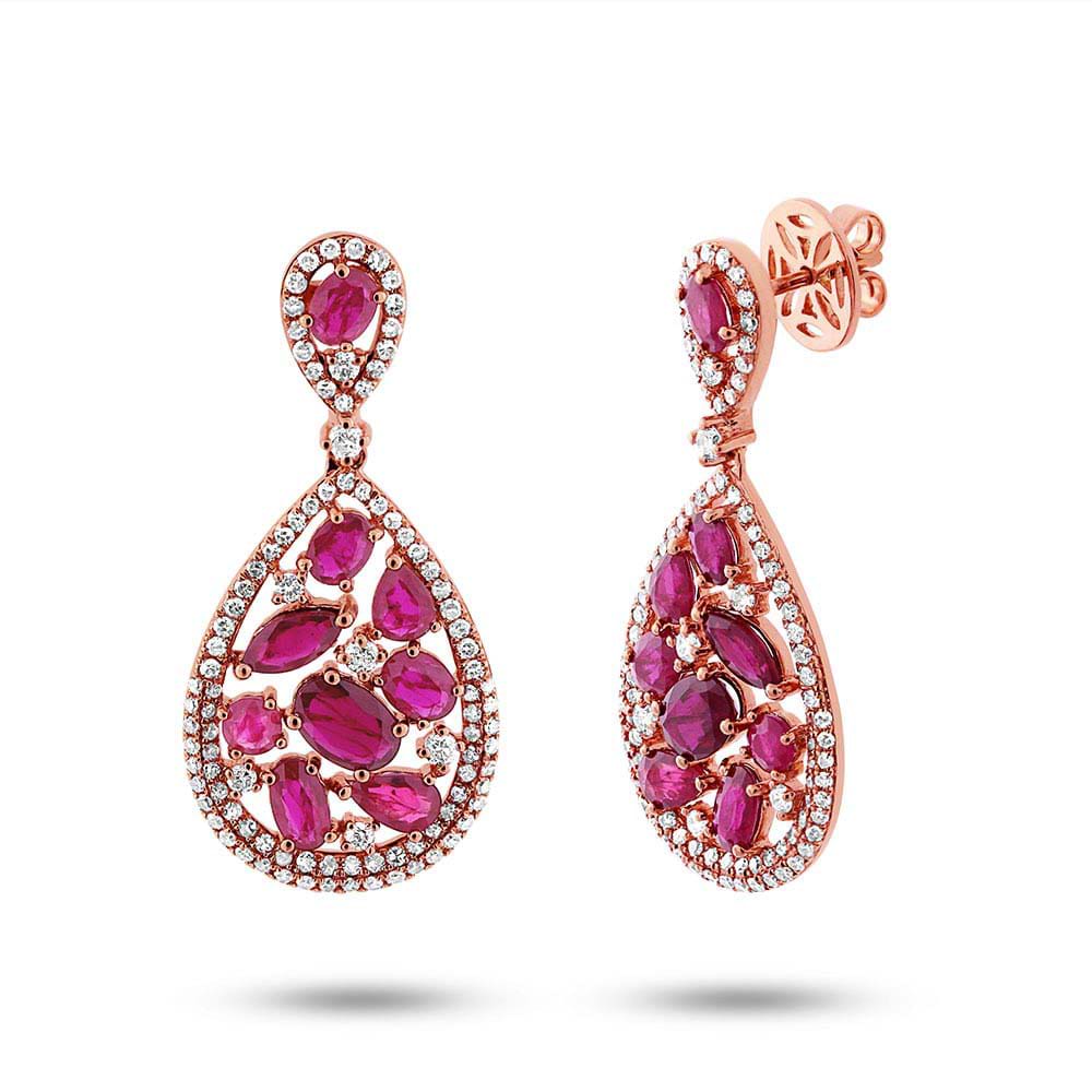 1.09ct Diamond & 4.38ct Ruby 14k Rose Gold Earrings