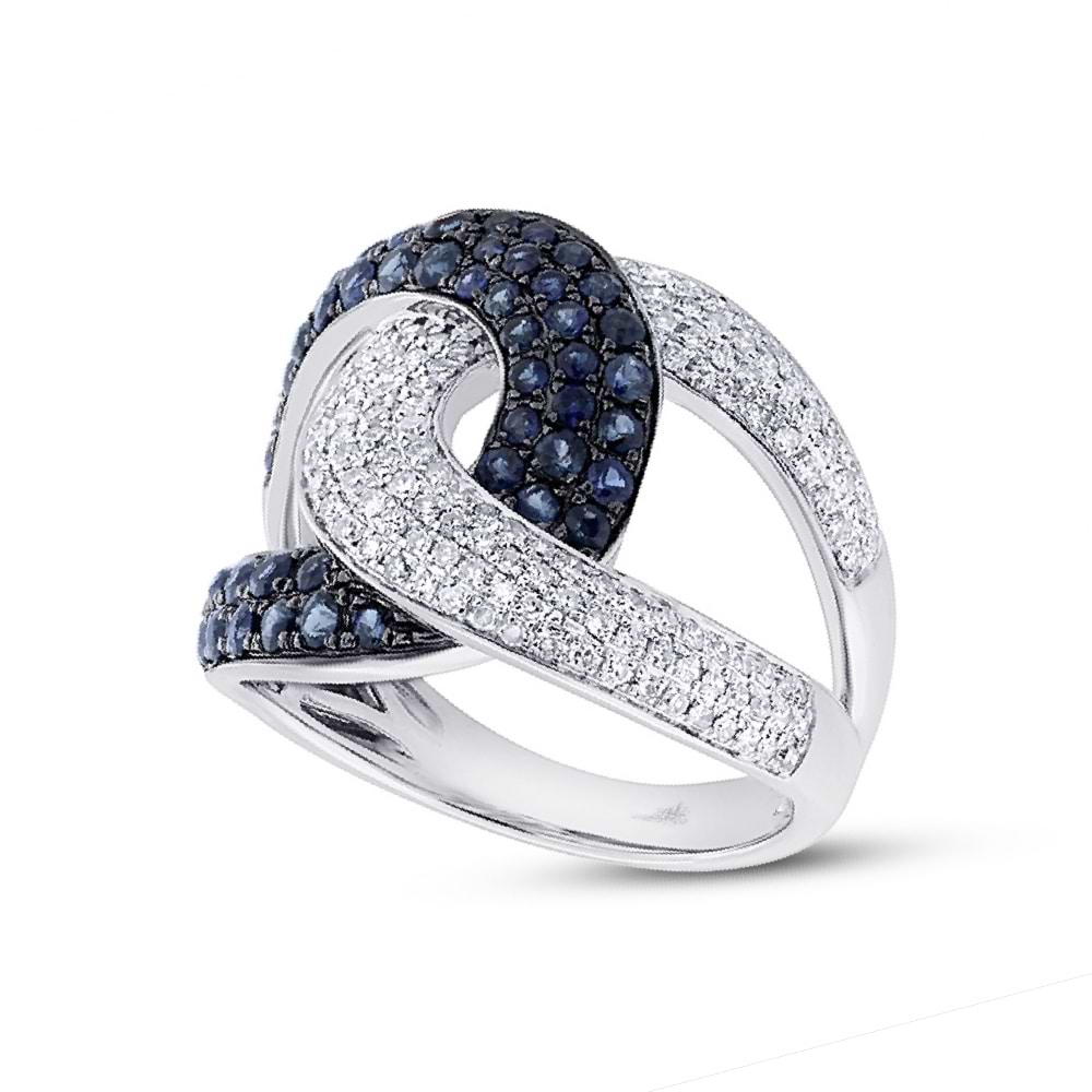 0.59ct Diamond & 1.10ct Blue Sapphire 14k White Gold Ring