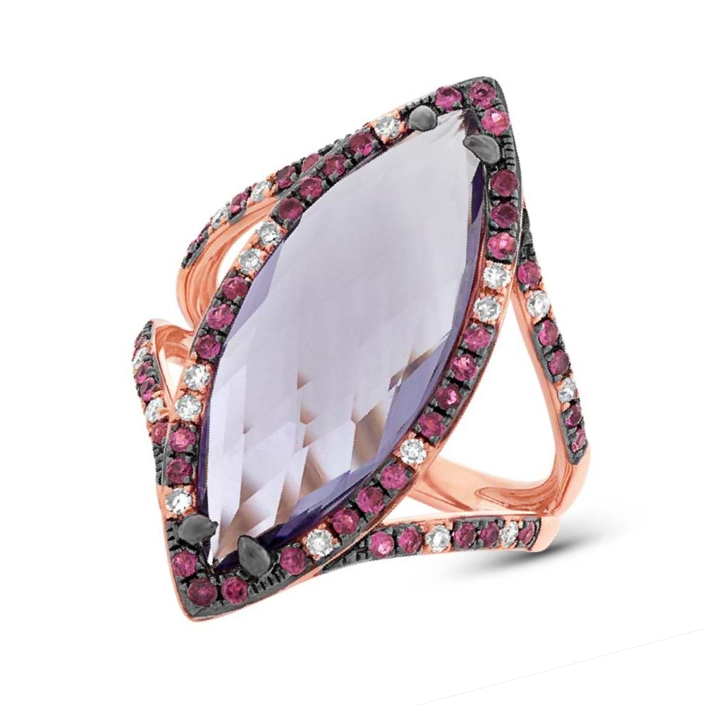 0.15ct Diamond & 6.52ct Amethyst & Pink Sapphire 14k Rose Gold Ring