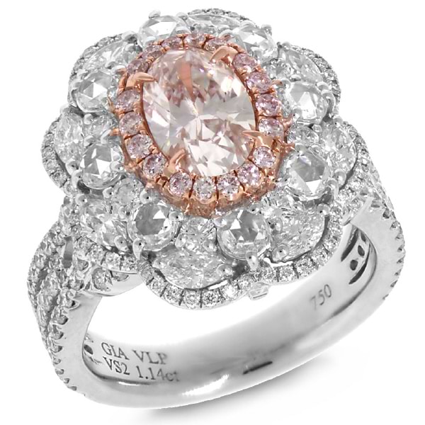 3.52ct 18k Two-tone Rose Gold GIA Certified Oval Shape Natural Fancy Pink Diamond Ring