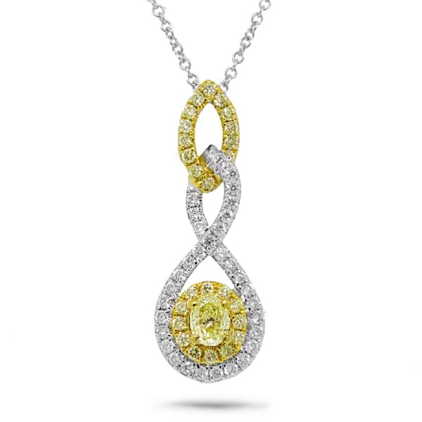 0.25ct Oval Cut Center And 0.44ct Side 18k Two-tone Gold Natural Yellow Diamond Pendant Necklace