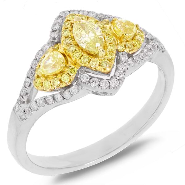0.45ct Marquise Shape Center and 0.54ct Side 18k Two-tone Gold Natural Yellow Diamond Ring