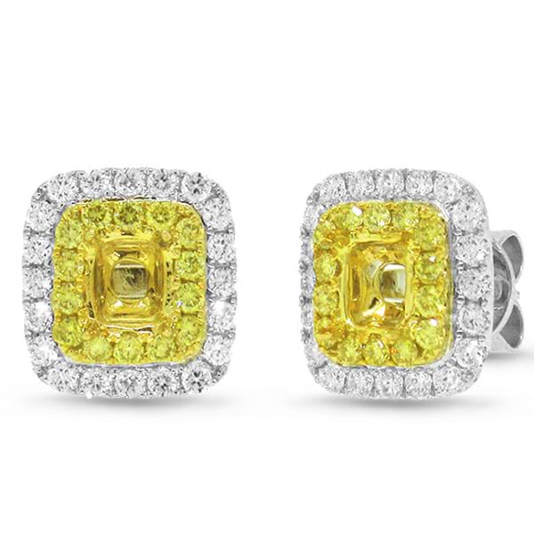 0.93ct 18k Two-tone Gold Natural Yellow Diamond Semi-mount Earrring