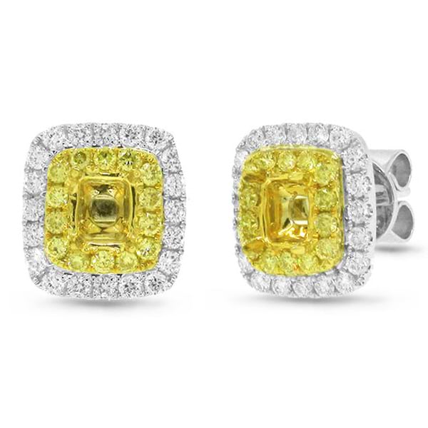 0.94ct 18k Two-tone Gold Natural Yellow Diamond Semi-mount Earrring
