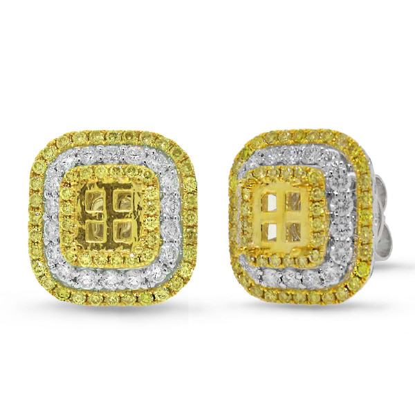 1.97ct 18k Two-tone Gold Natural Yellow Diamond Semi-mount Earrings