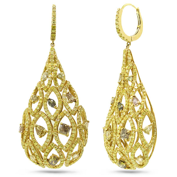 6.62ct 18k Yellow Gold Fancy Color Diamond Earrings