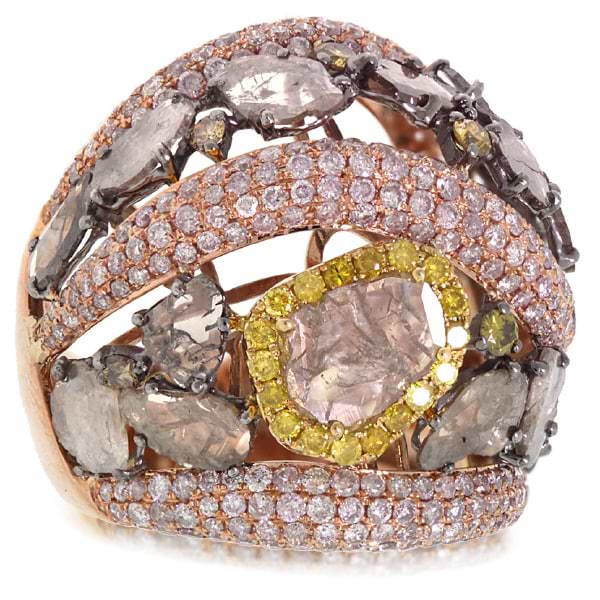 5.19ct 18k Rose Gold White & Fancy Color Diamond Ring