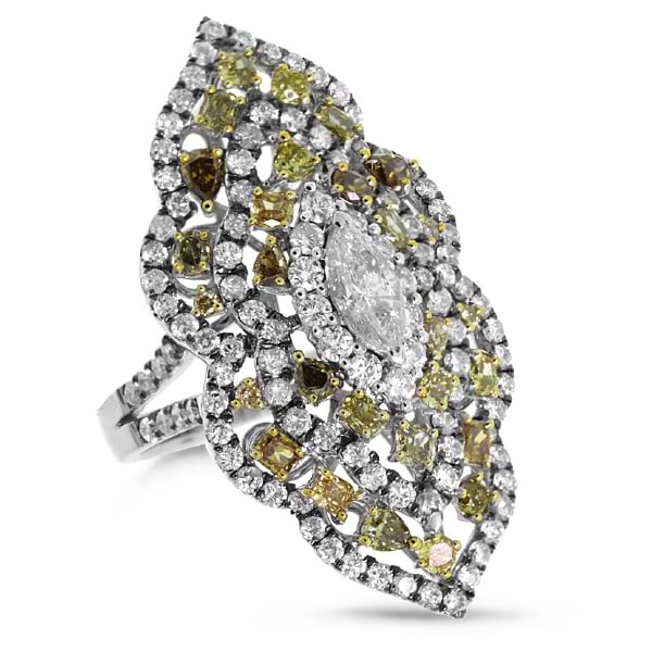 3.88ct 18k White Gold White & Fancy Color Diamond Ring