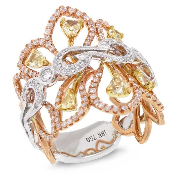 1.47ct 18k Three-tone Gold White & Fancy Color Diamond Ring