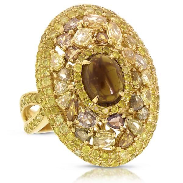 3.73ct Fancy Color Diamond & 1.88ct Tourmaline 18k Yellow Gold Ring