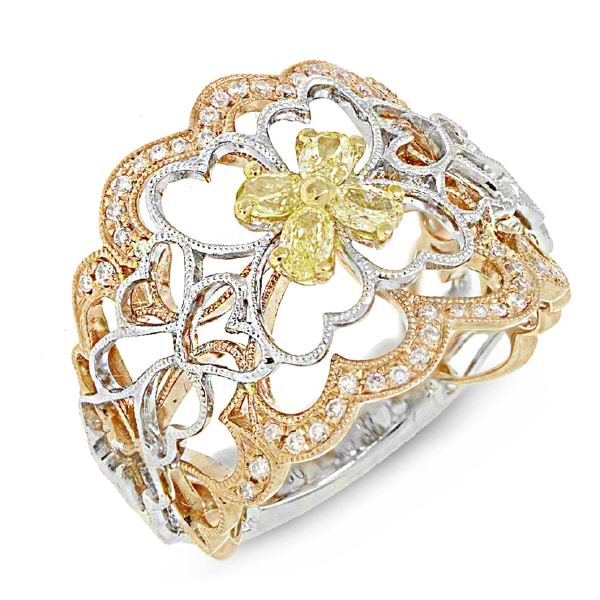 0.58ct 18k Three-tone Gold White & Fancy Color Diamond Ring