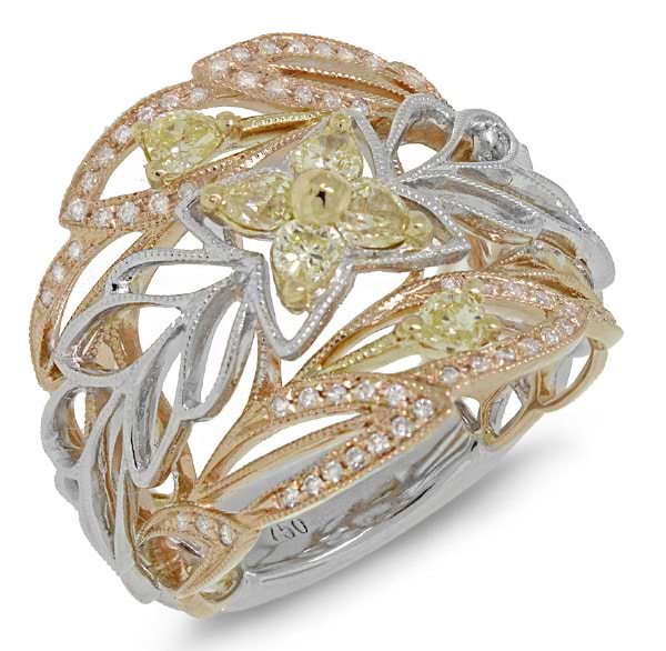 0.74ct 18k Three-tone Gold White & Fancy Color Diamond Ring