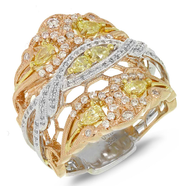 1.00ct 18k Three-tone Gold White & Fancy Color Diamond Ring