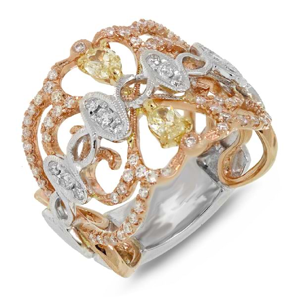 0.88ct 18k Three-tone Gold White & Fancy Color Diamond Ring