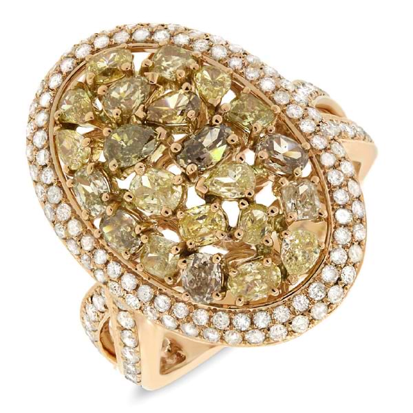 3.07ct 18k Yellow Gold White & Fancy Color Diamond Ring