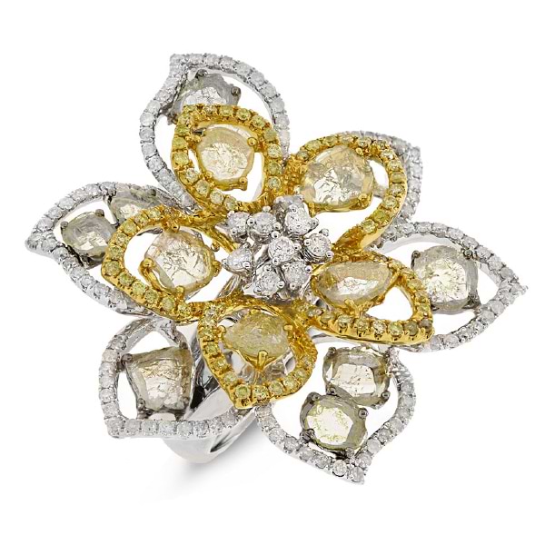 3.83ct 18k Two-Tone Gold Fancy Color Diamond Flower Ring