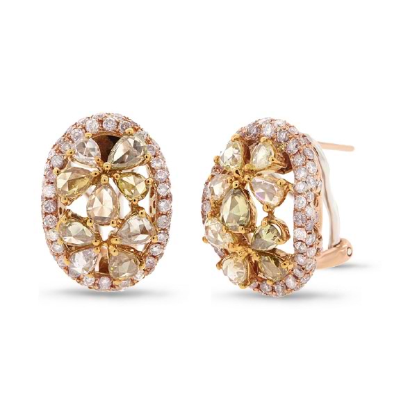 3.50ct 18k Three-tone Gold Fancy Color Diamond Earrings