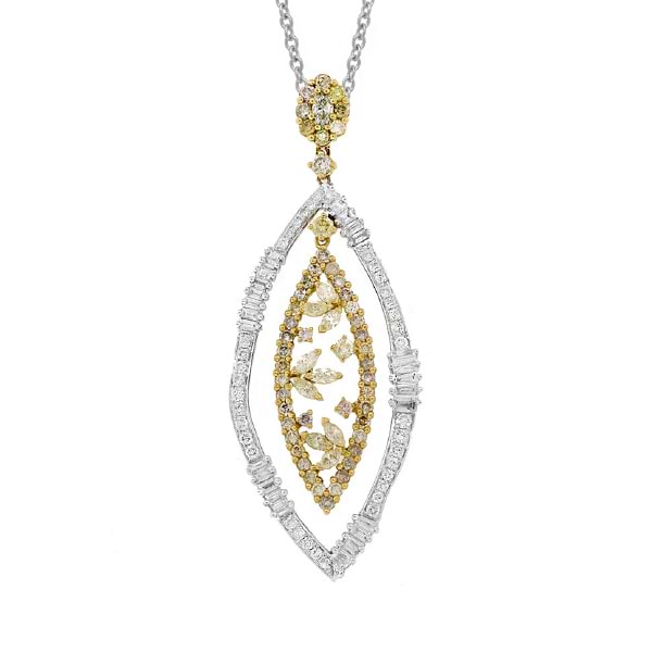 3.76ct 18k Two-tone Gold Fancy Color Diamond Pendant Necklace