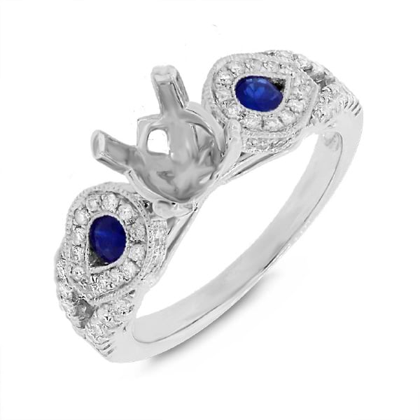 0.46ct Diamond & 0.27ct Blue Sapphire 14k White Gold Semi-mount Ring