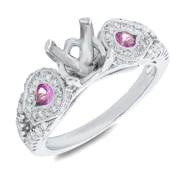 0.46ct Diamond & 0.28ct Pink Sapphire 14k White Gold Semi-mount Ring