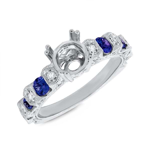 0.36ct Diamond & 0.78ct Blue Sapphire 14k White Gold Semi-mount Ring