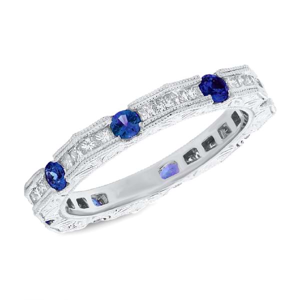 0.56ct Diamond & 0.65ct Blue Sapphire 14k White Gold Lady's Ring