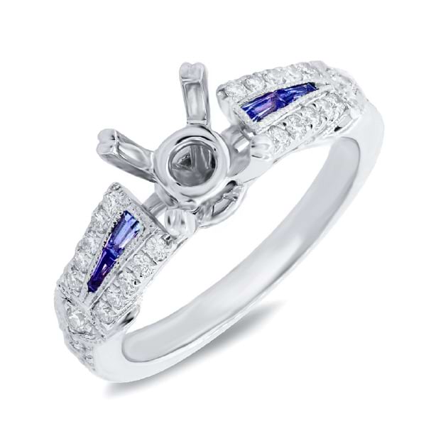 0.32ct Diamond & 0.24ct Blue Sapphire 14k White Gold Semi-mount Ring