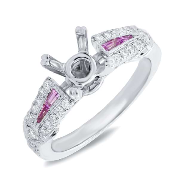 0.32ct Diamond & 0.21ct Pink Sapphire 14k White Gold Semi-mount Ring